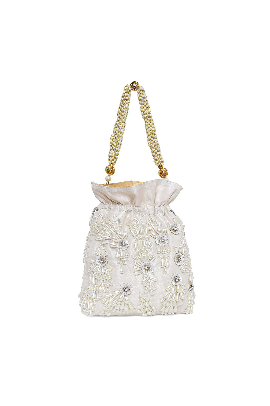 White Pearl Hand-Embroidered Potli