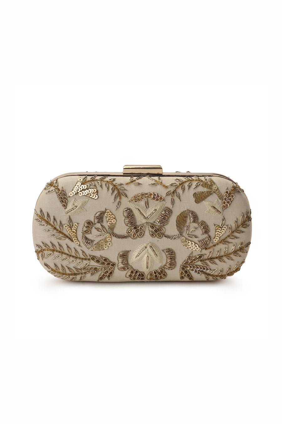 Beige Hand-Embroidered Clutch