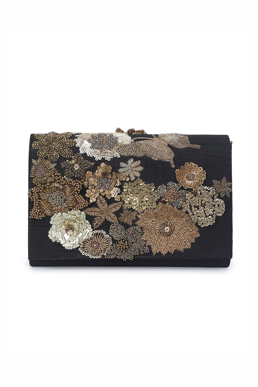 Black Hand-Embroidered Clutch
