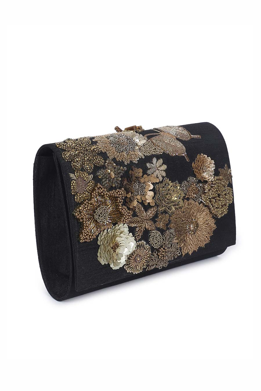 Black Hand-Embroidered Clutch