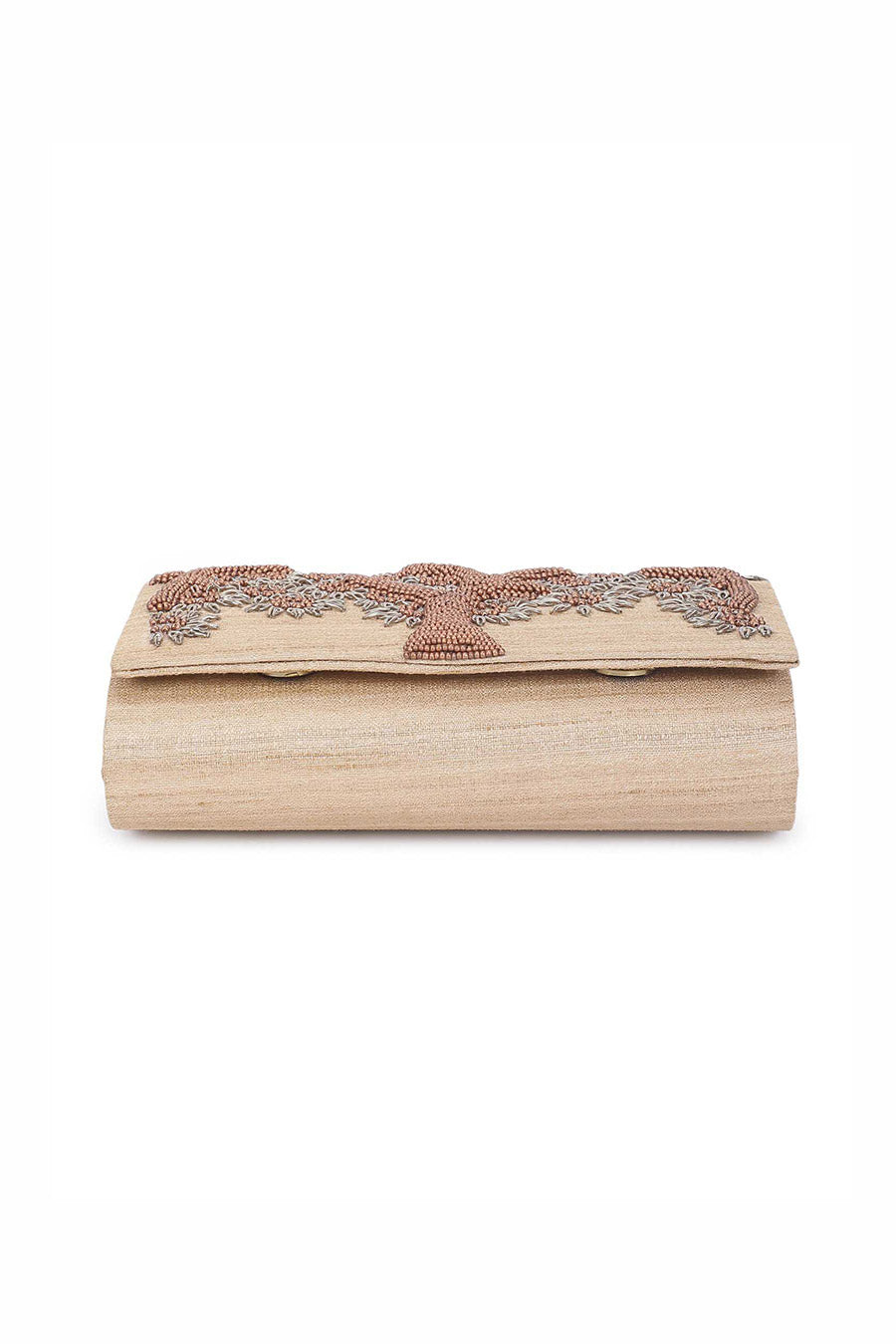 Beige Tree Hand-Embroidered Clutch