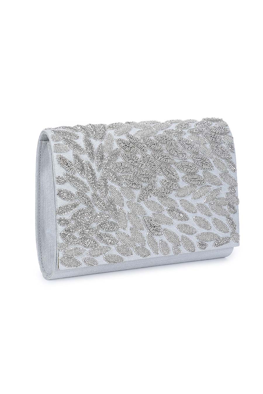Silver Sizzle Hand-Embroidered Clutch