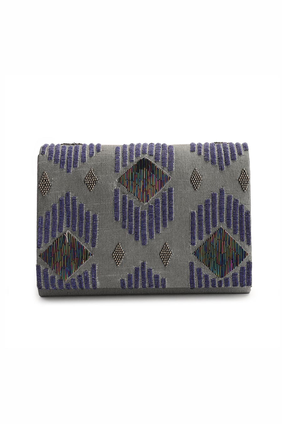Grey Midnight Maze Hand-Embroidered Clutch