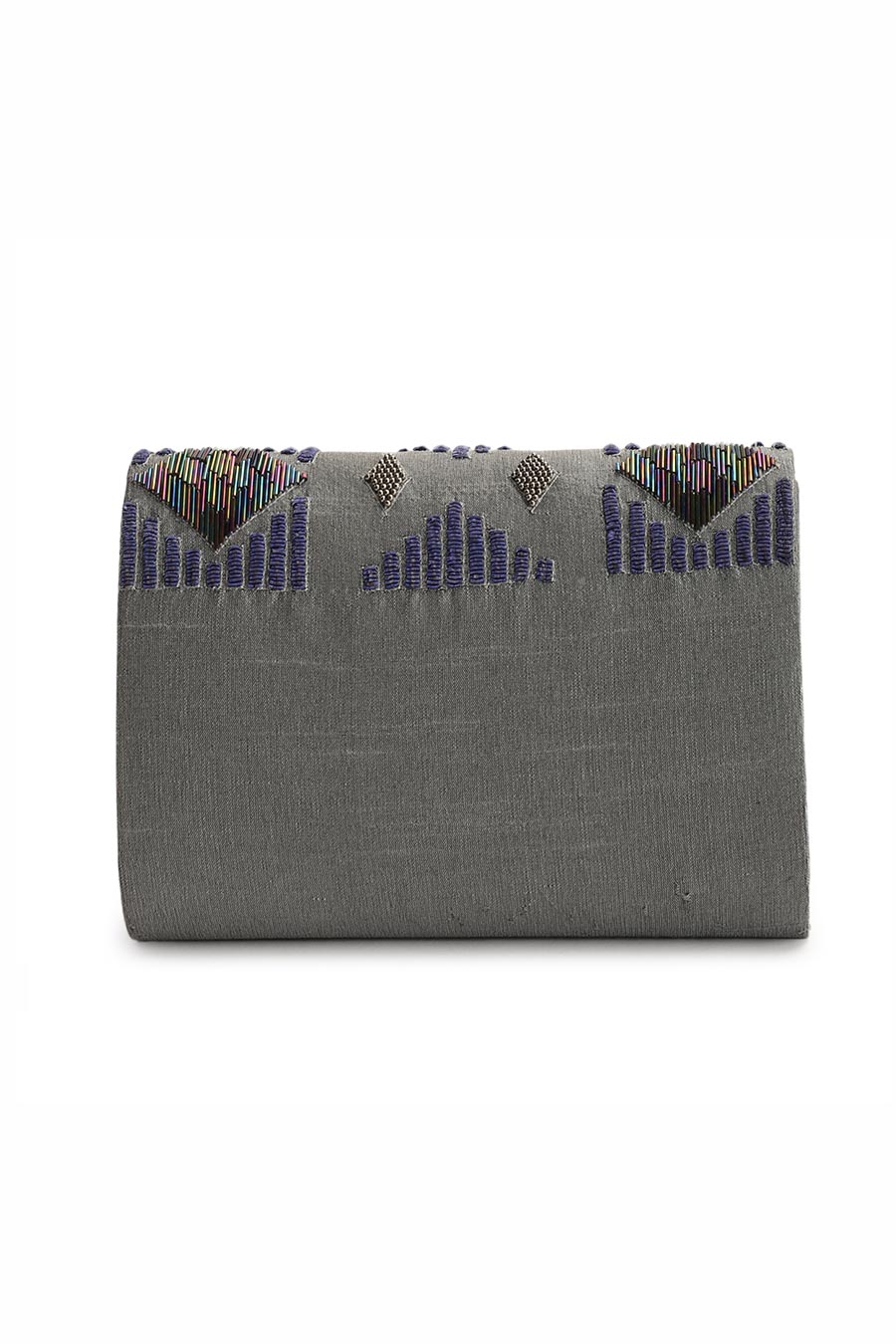 Grey Midnight Maze Hand-Embroidered Clutch