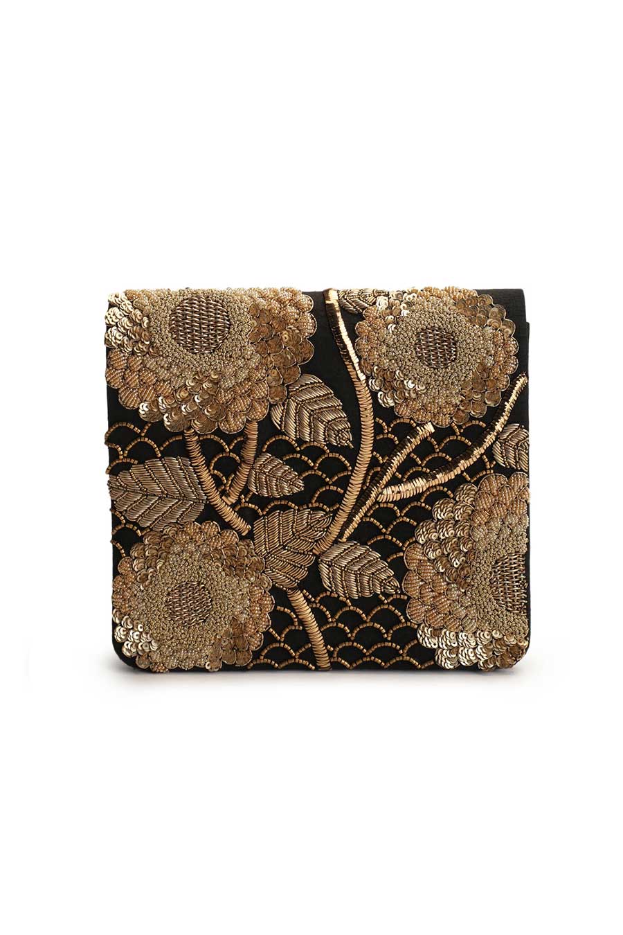 Black Sazee Hand-Embroidered Clutch