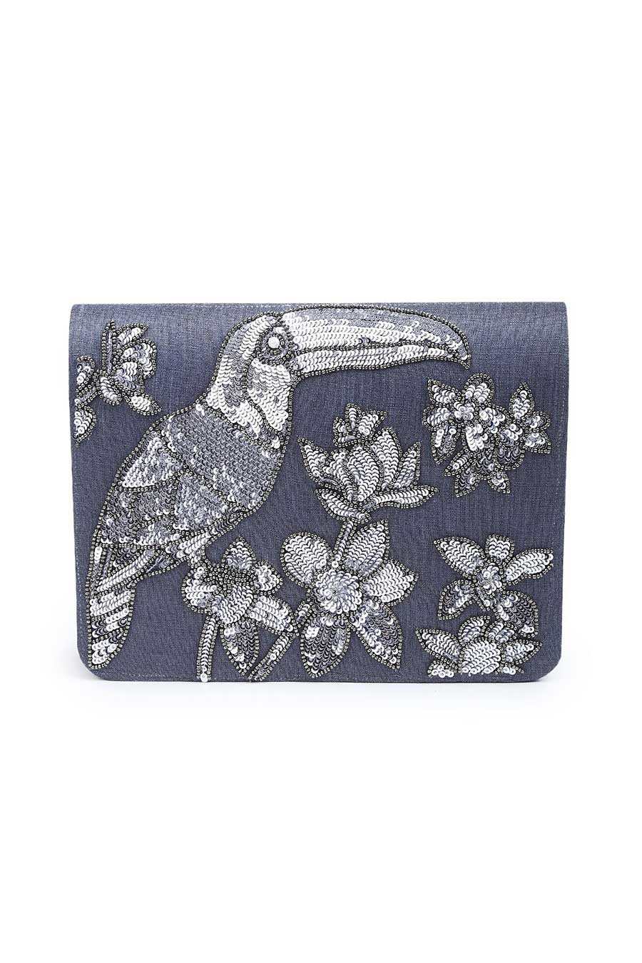 Grey Sequins Toucan Clutch