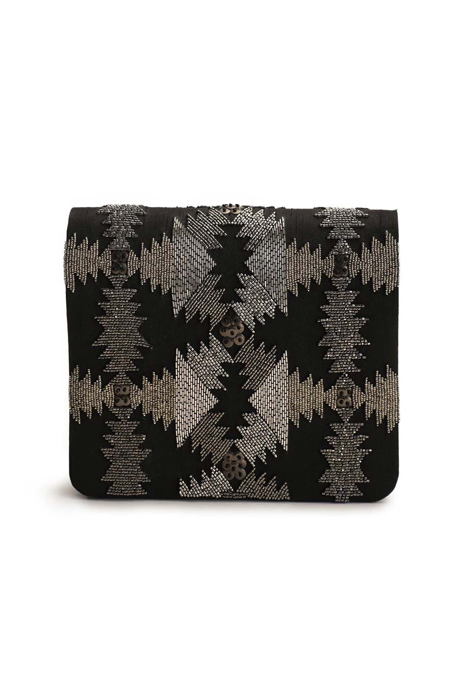 Black Zigzag Hand-Embroidered Clutch