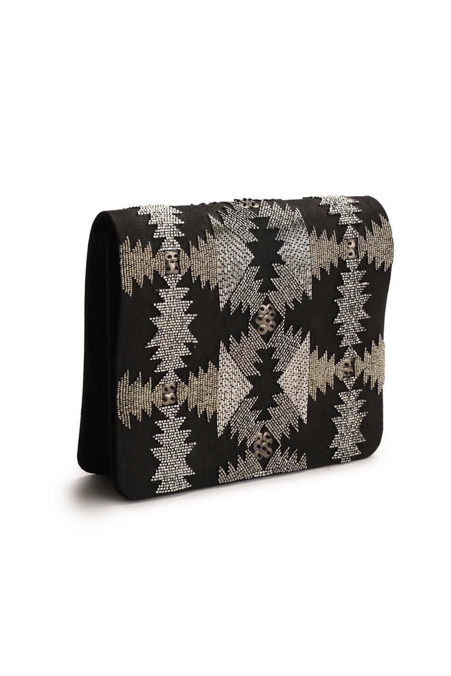 Black Zigzag Hand-Embroidered Clutch