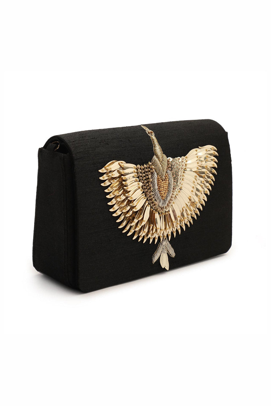 Black Hand-Embroidered Clutch