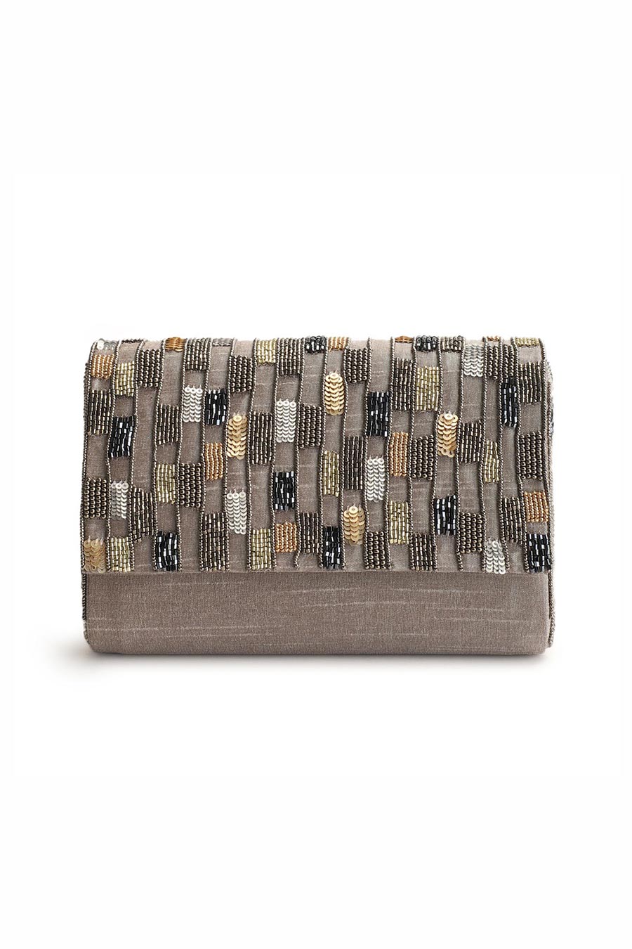 Grey Jing Bang Hand-Embroidered Clutch