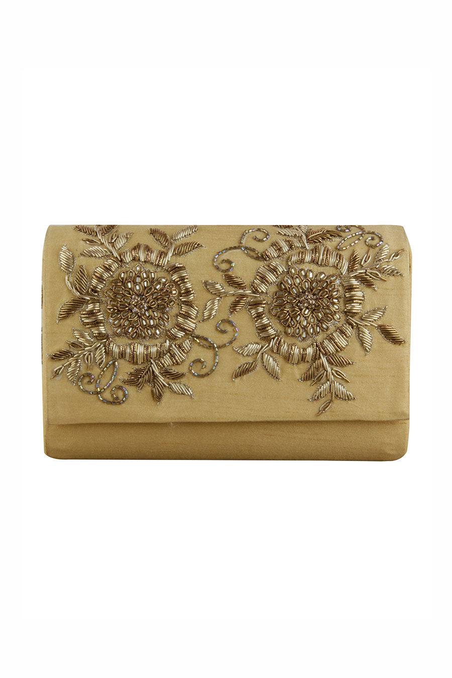 Mustard Gold Hand-Embroidered Clutch