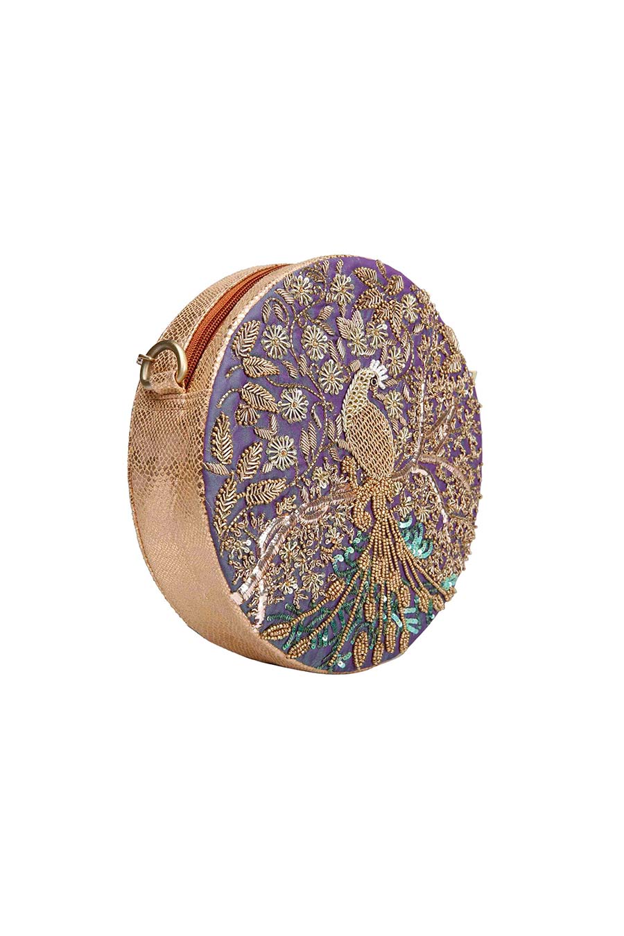 Purple Peacock Ornate Hand-Embroidered Clutch