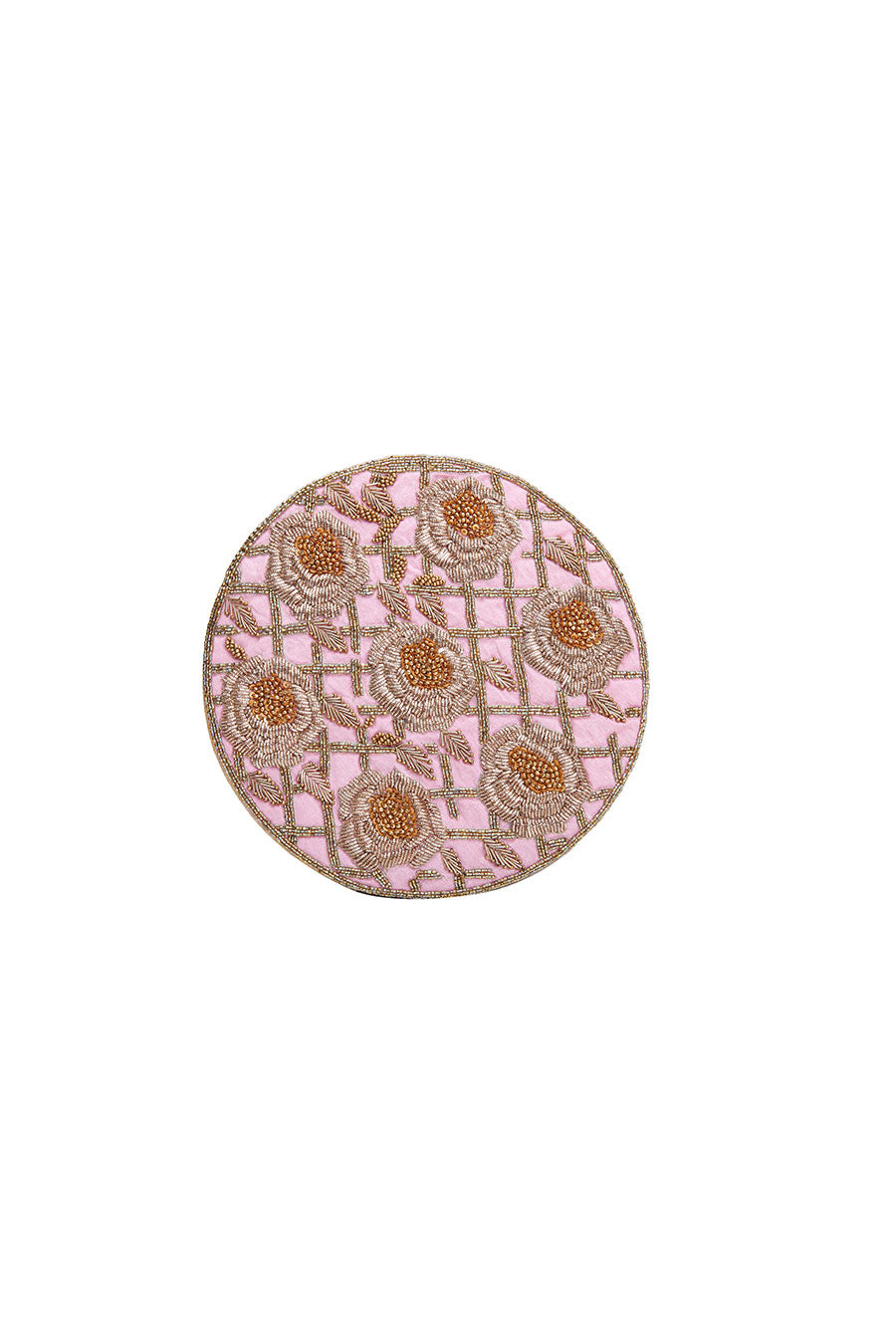 Pink Rose Hand-Embroidered Clutch