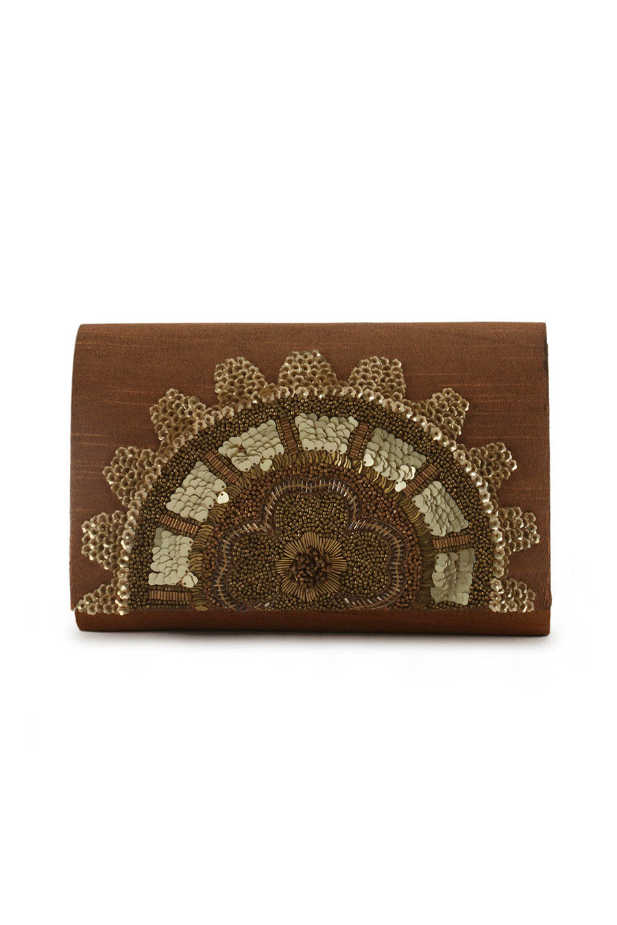 Brown Hand-Embroidered Clutch