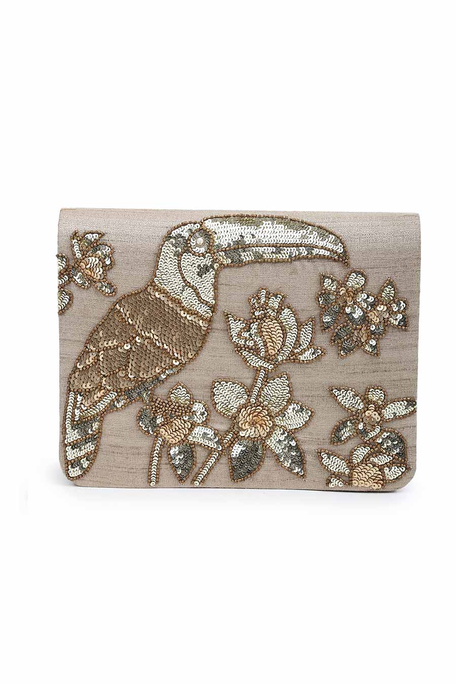 Gold Sequins Toucan Clutch