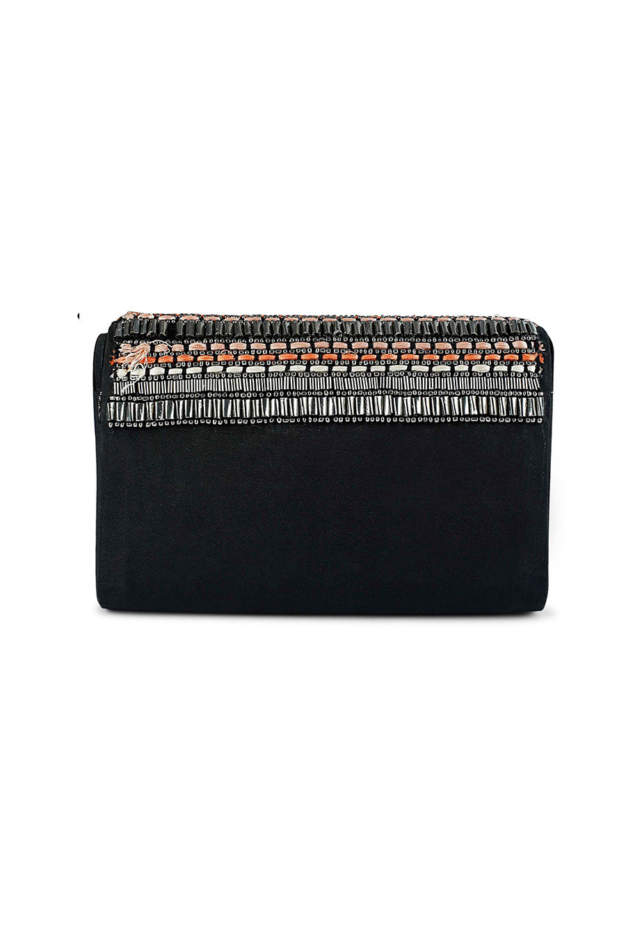 Black Sheen Hand-Embroidered Clutch
