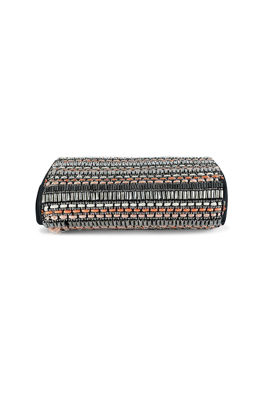 Black Sheen Hand-Embroidered Clutch