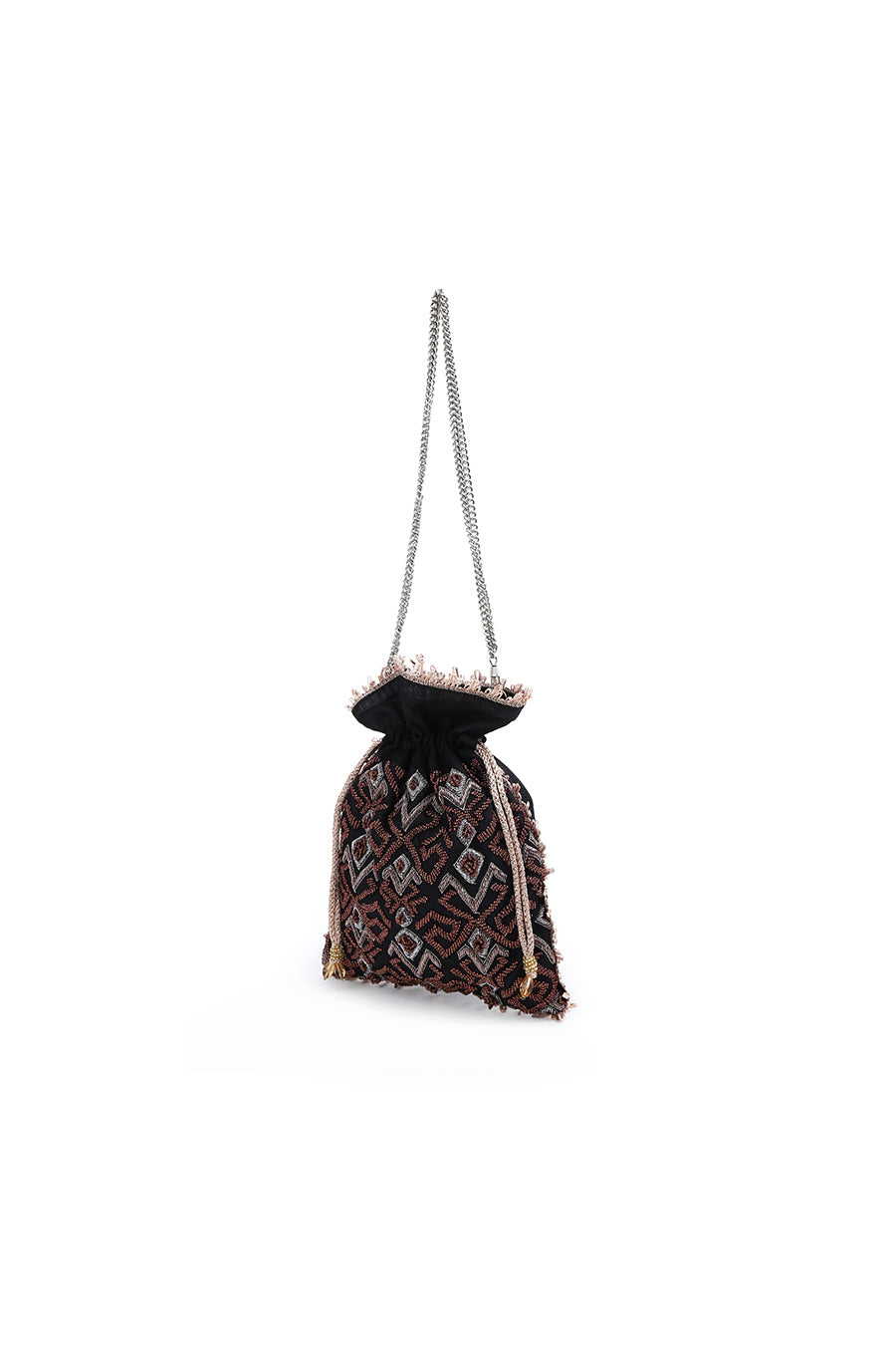 Black Hand-Embroidered Potli