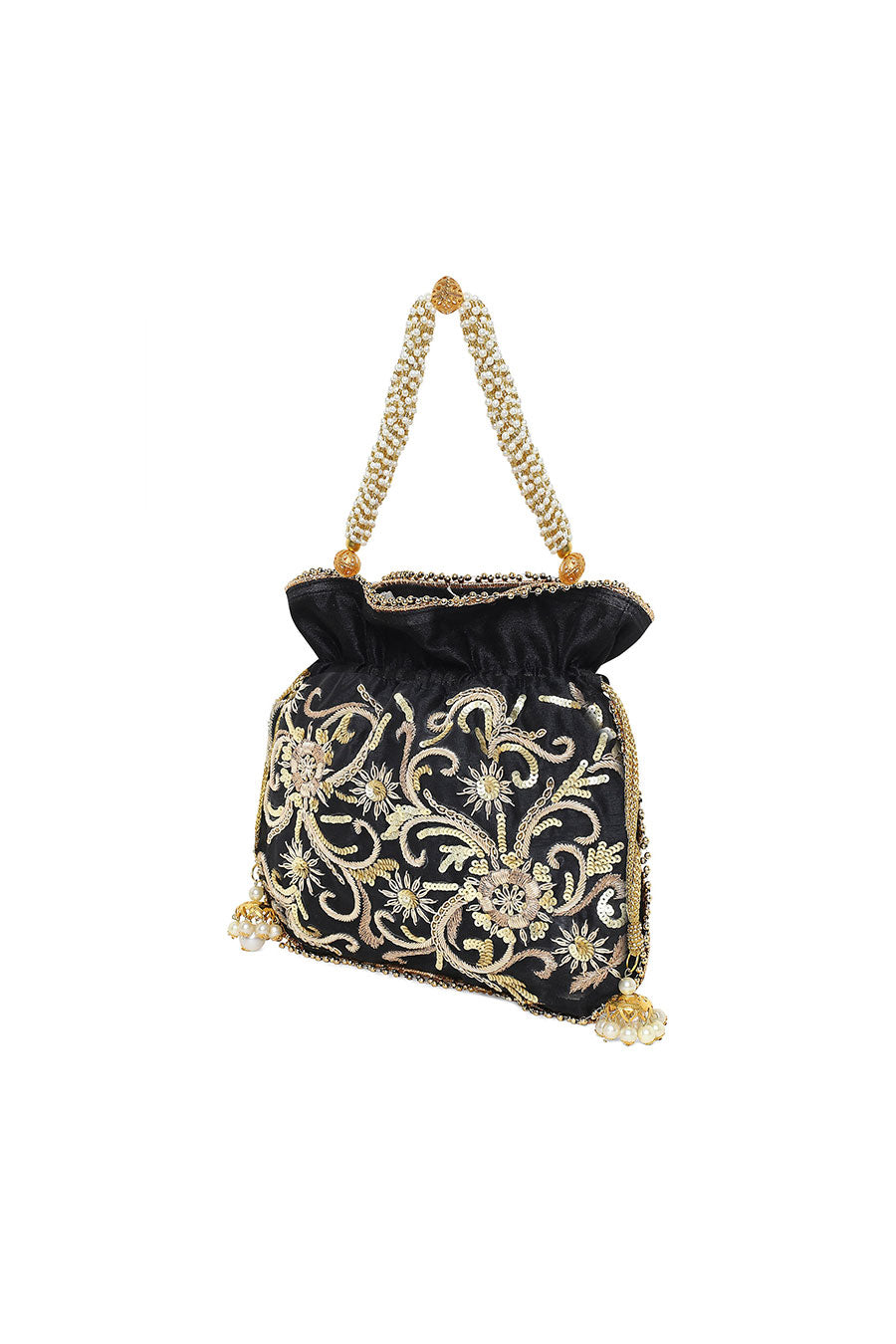 Black Elegant Hand-Embroidered Potli
