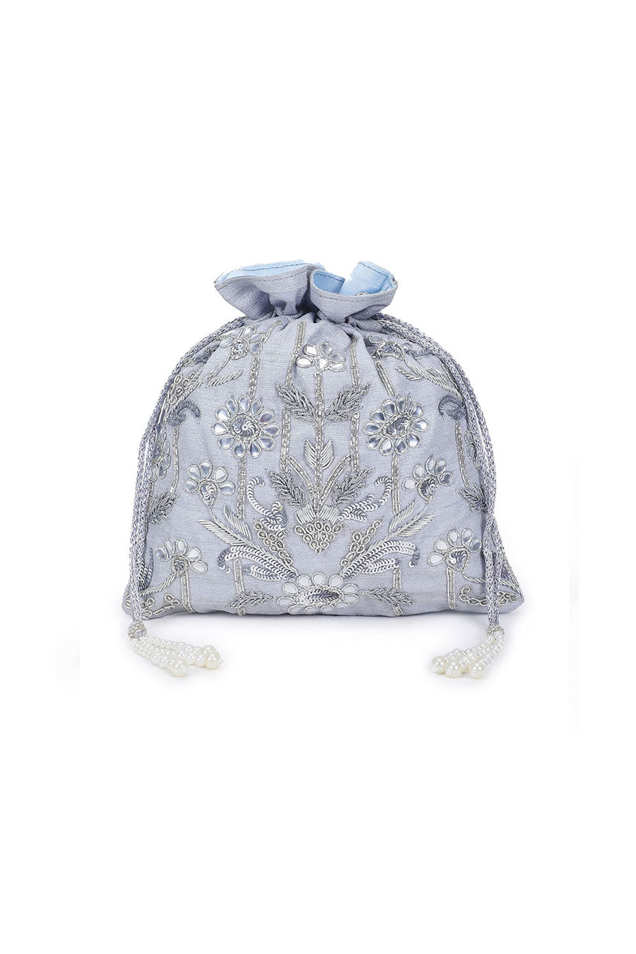 Light Blue Zardosi Hand-Embroidered Potli