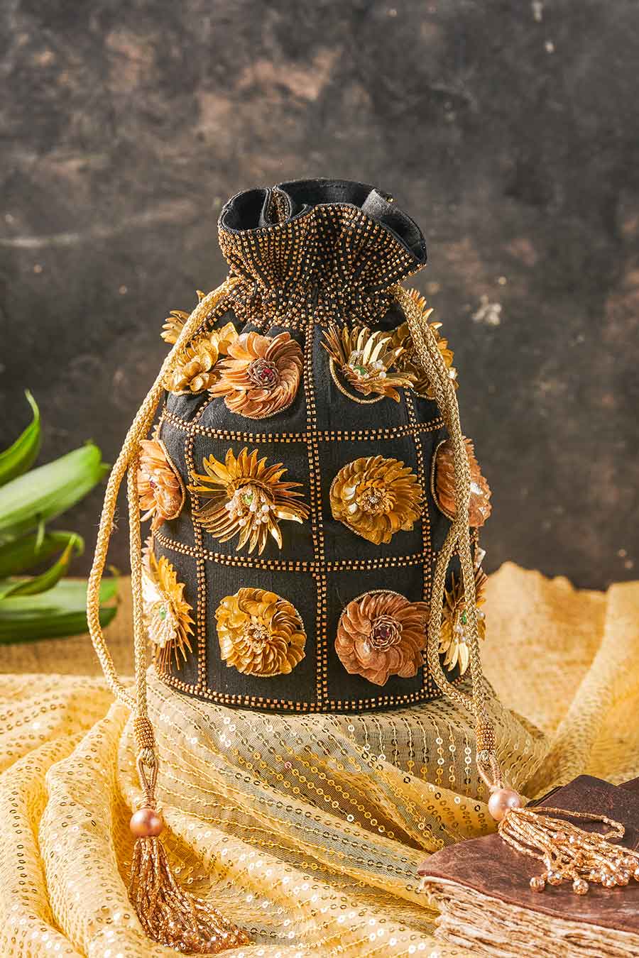 Black Diva Hand-Embroidered Potli