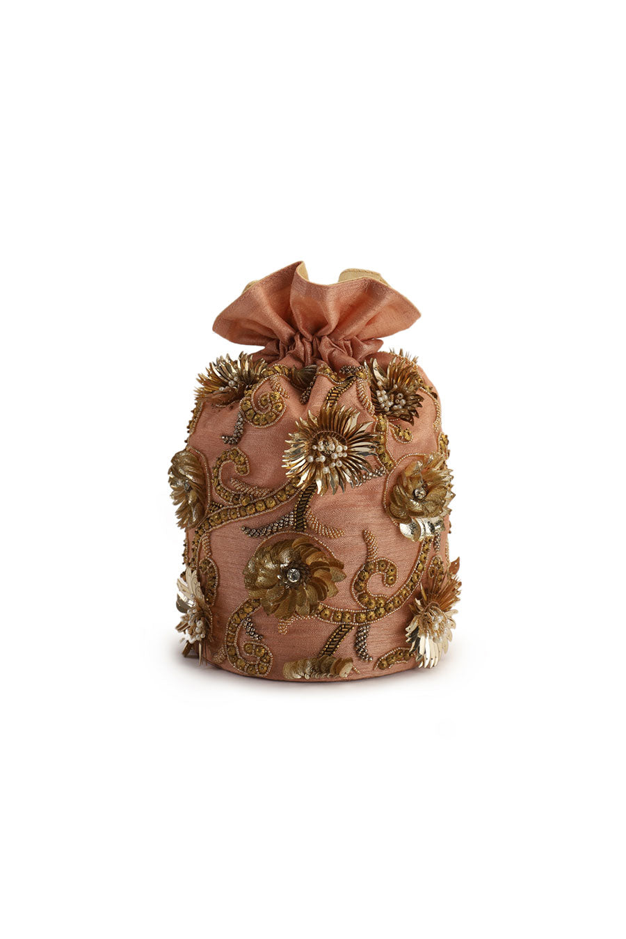 Pink Floral Hand-Embroidered Potli