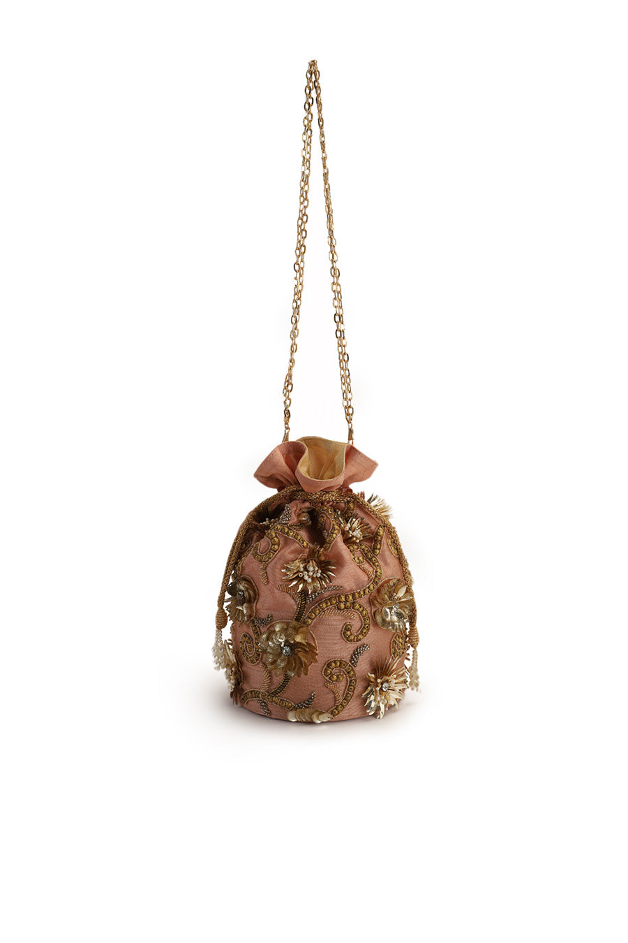 Pink Floral Hand-Embroidered Potli