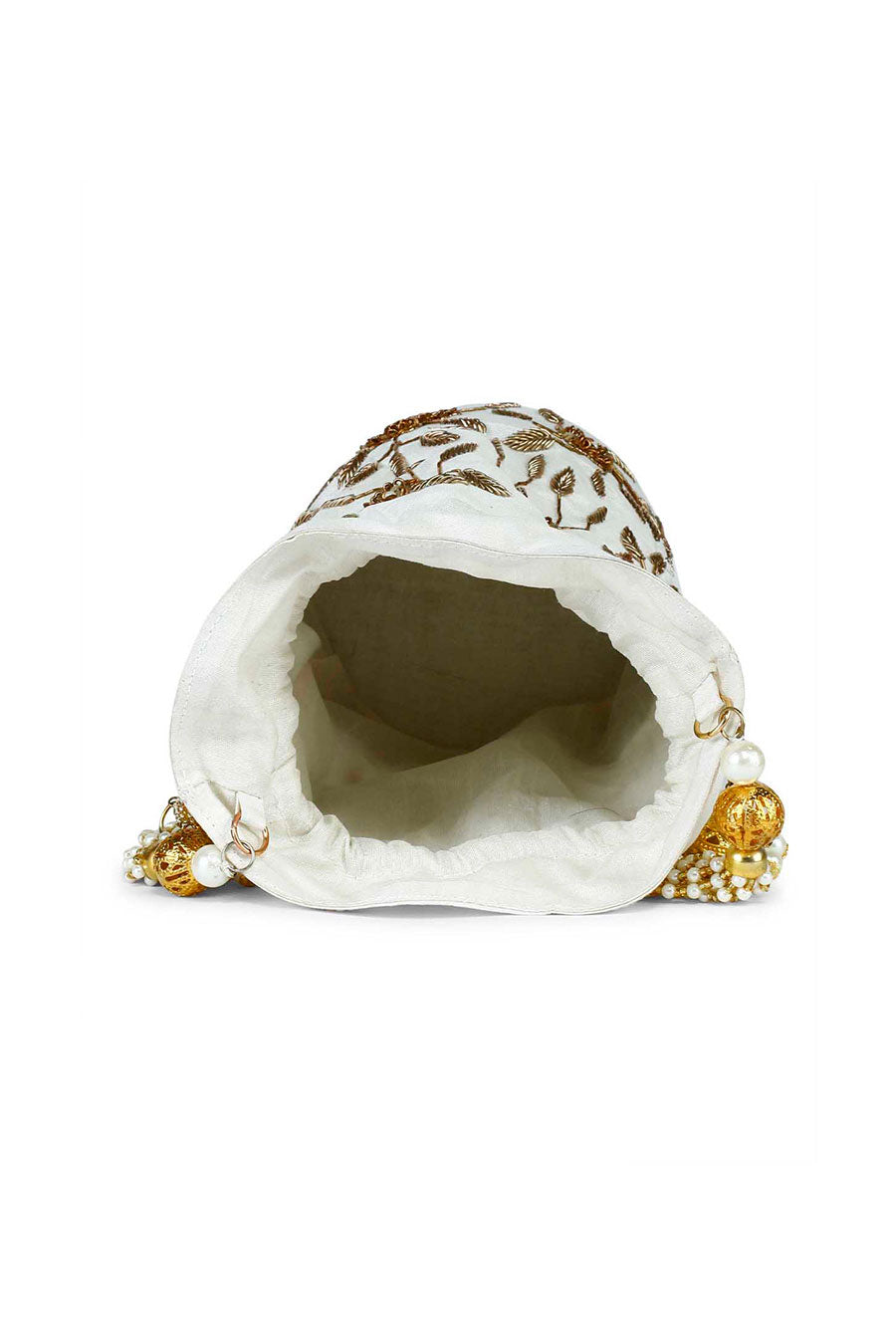 White Eleganza Floral Hand-Embroidered Potli