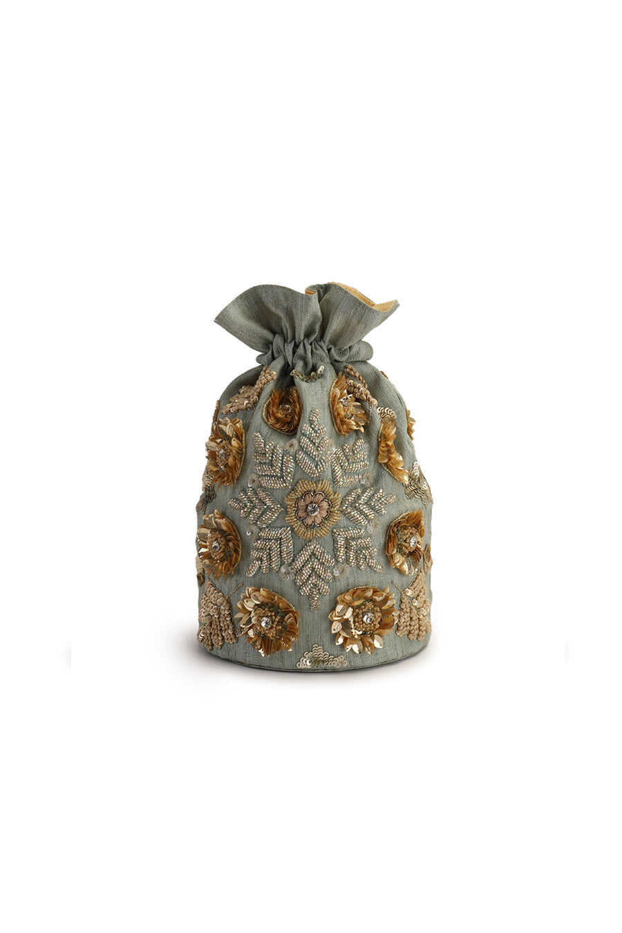Mint Green Love Hand-Embroidered Potli