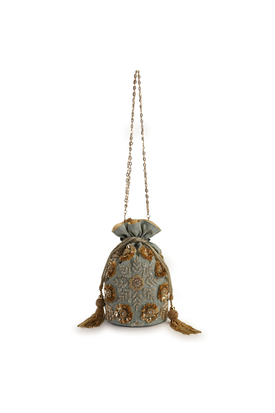 Mint Green Love Hand-Embroidered Potli