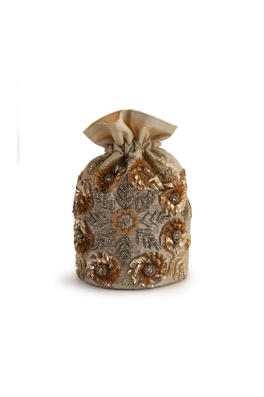 Beige Hand-Embroidered Potli