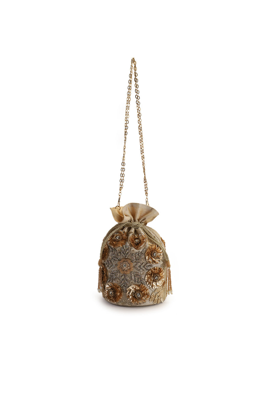 Beige Hand-Embroidered Potli
