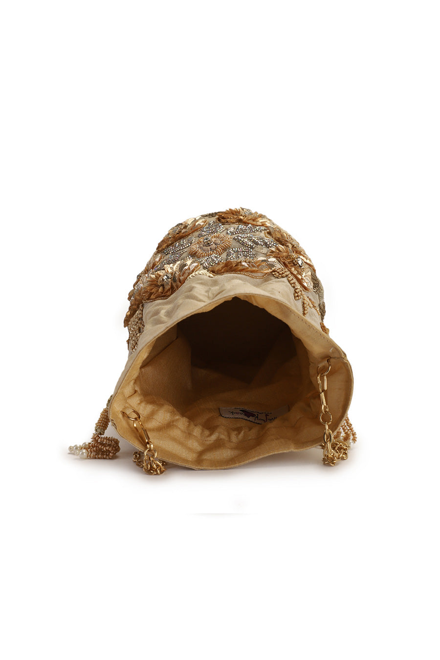 Beige Hand-Embroidered Potli