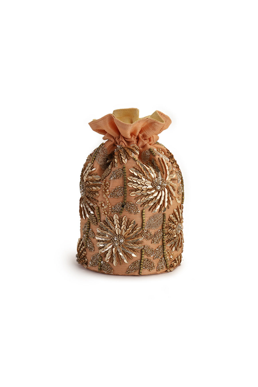 Peach Hand-Embroidered Potli