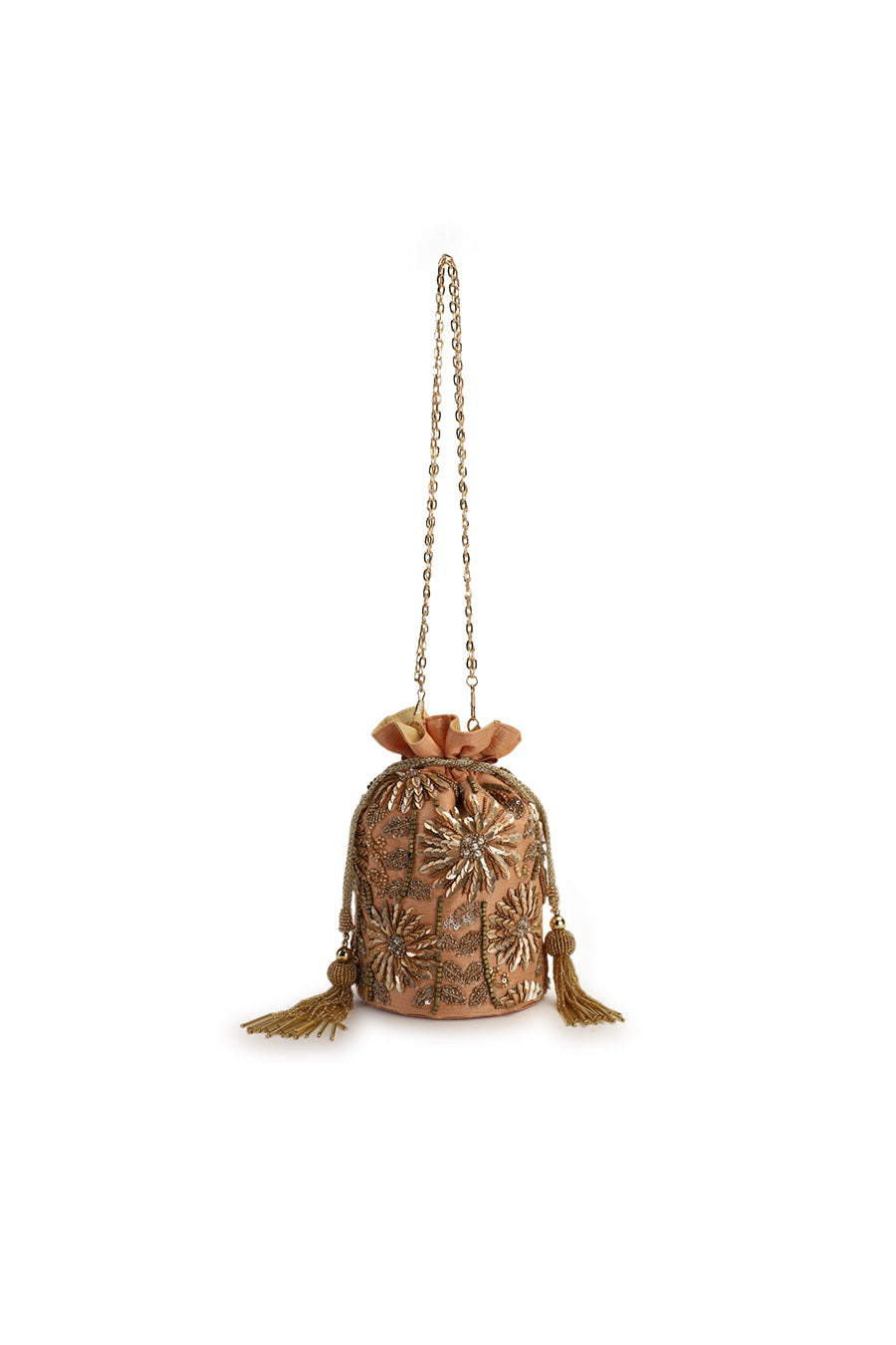 Peach Hand-Embroidered Potli