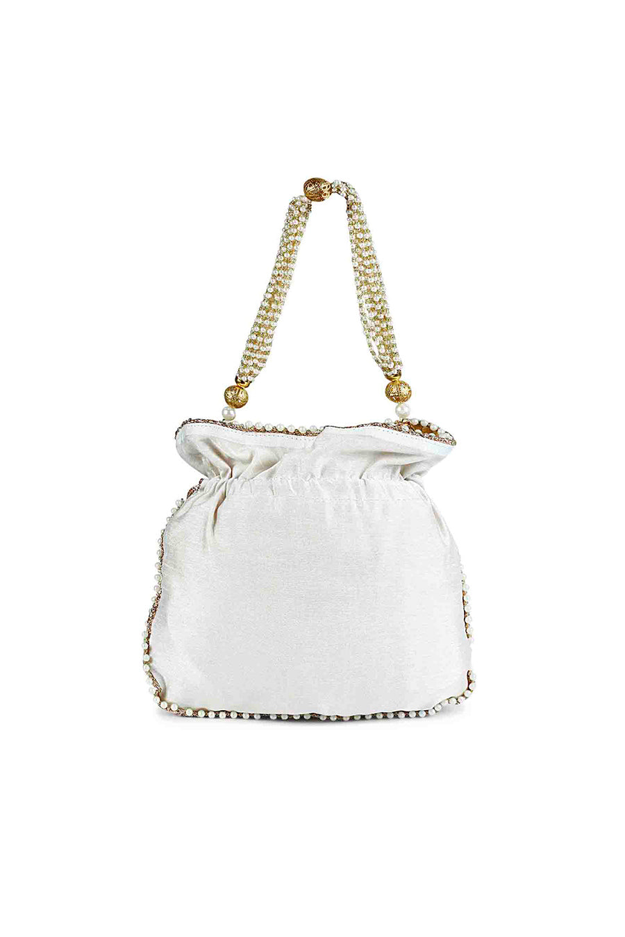 White Pearly Hand-Embroidered Potli