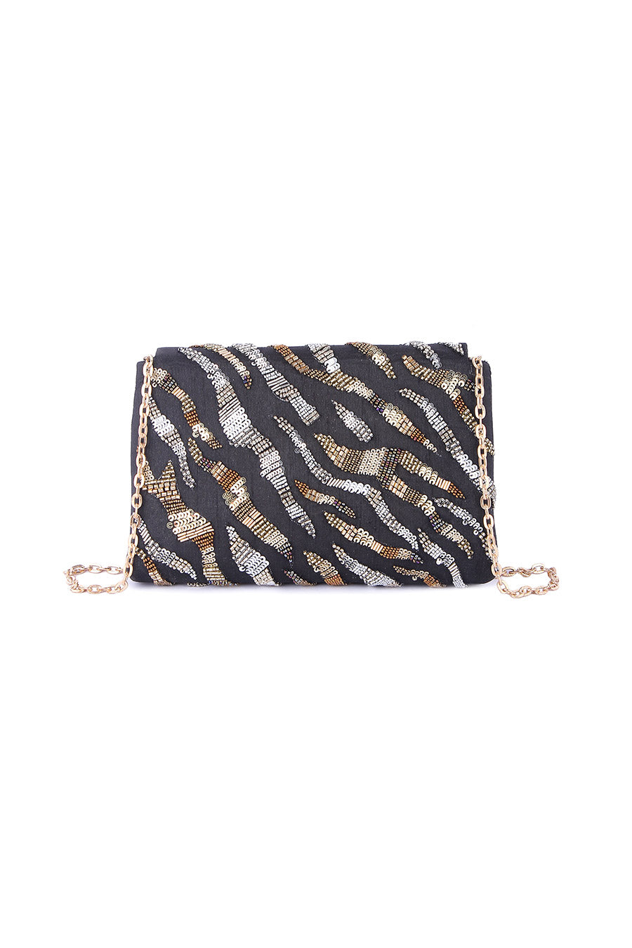Black Sequins Embroidered Clutch