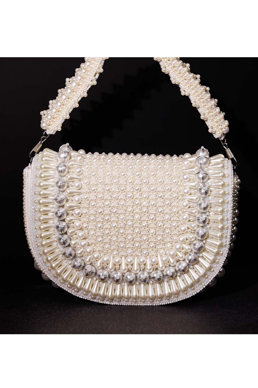 White Pakizaa Pearl Embroidered Clutch