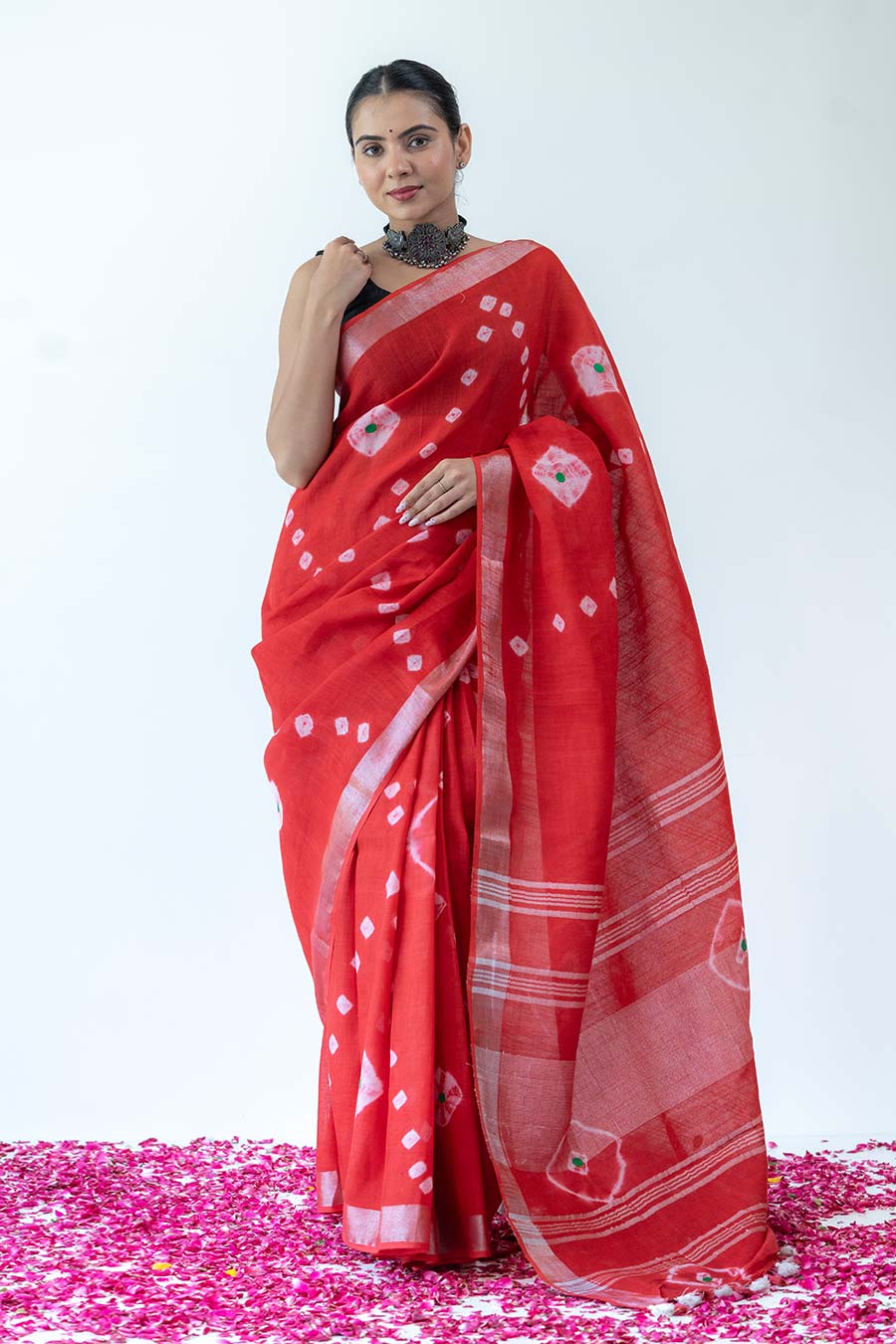Laalima Red Linen Saree With Unstitched Blouse