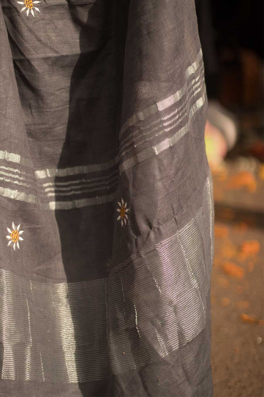 Chandrika Bloom Grey Linen Saree With Unstitched Blouse