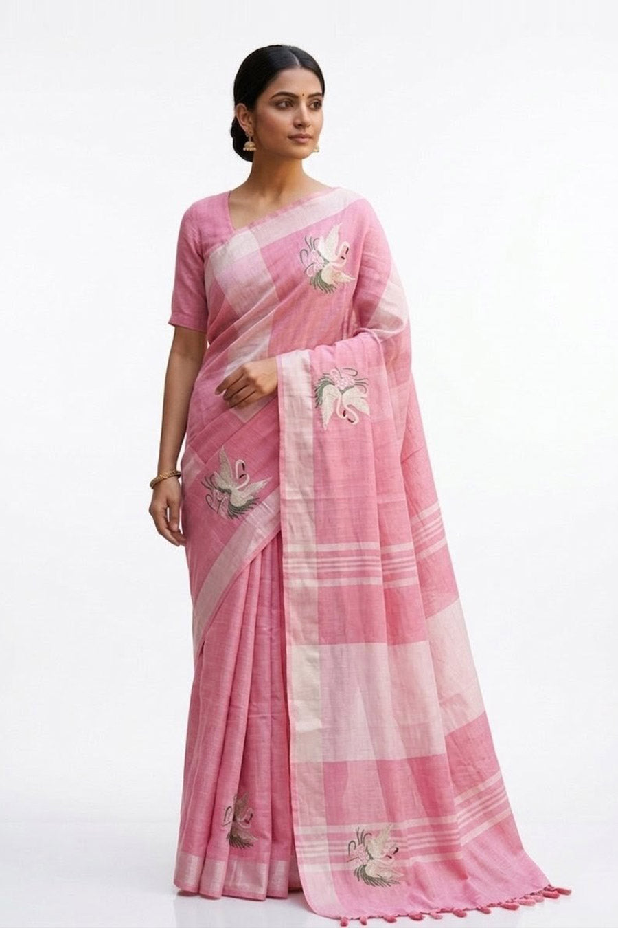 Hansika Blush Pink Linen Saree With Unstitched Blouse