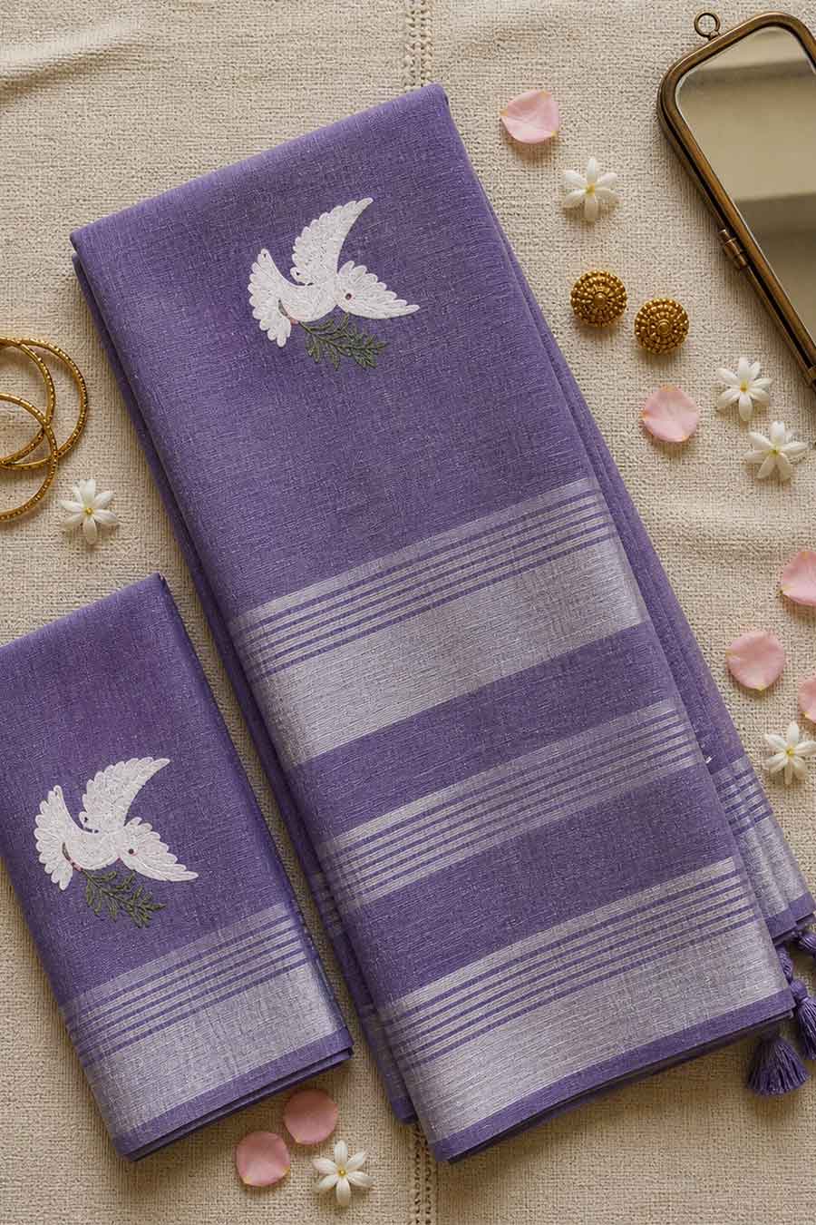 Noor-E-Parinda Purple Linen Saree With Unstitched Blouse