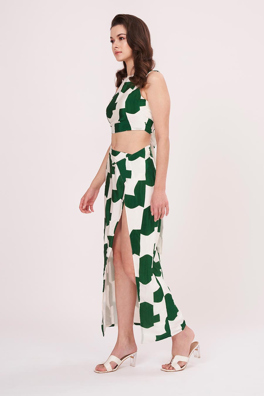 Green Printed Top & Skirt Co-Ord Set
