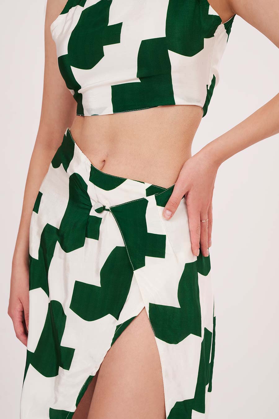 Green Printed Top & Skirt Co-Ord Set