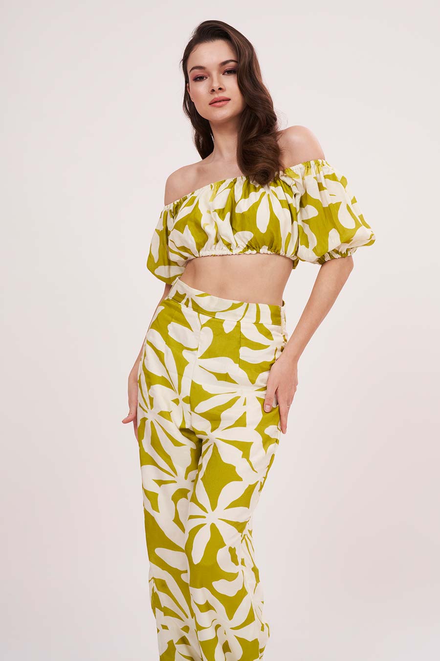 Green Off-Shoulder Top & Pant Co-Ord Set
