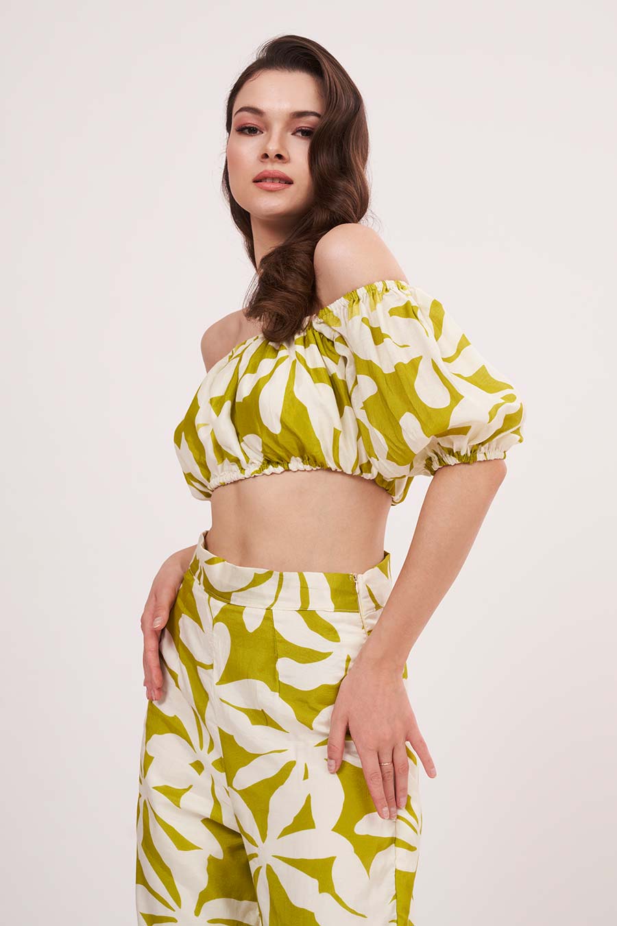 Green Off-Shoulder Top & Pant Co-Ord Set