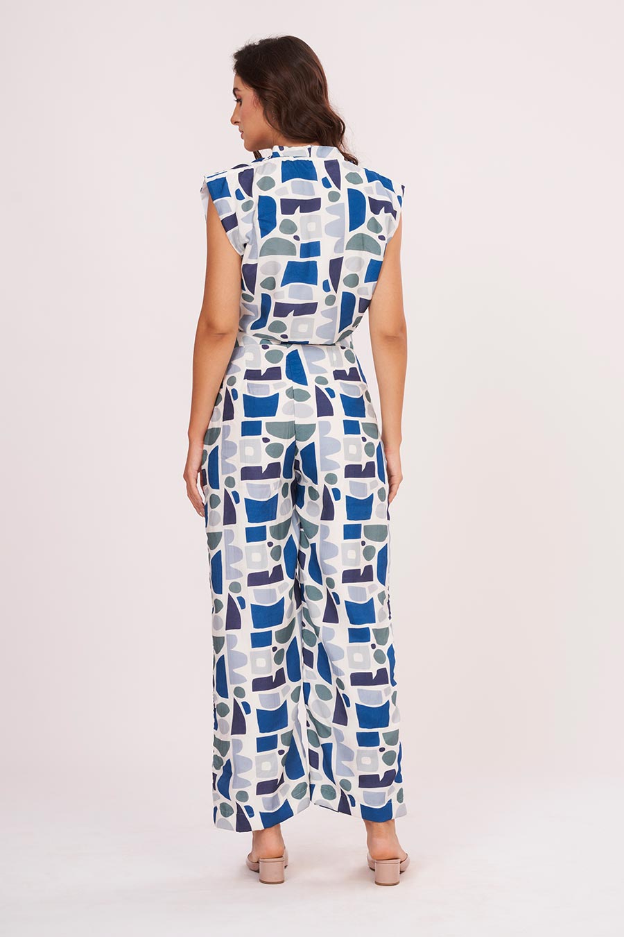 Blue Printed Crop Top & Pant Co-Ord Set