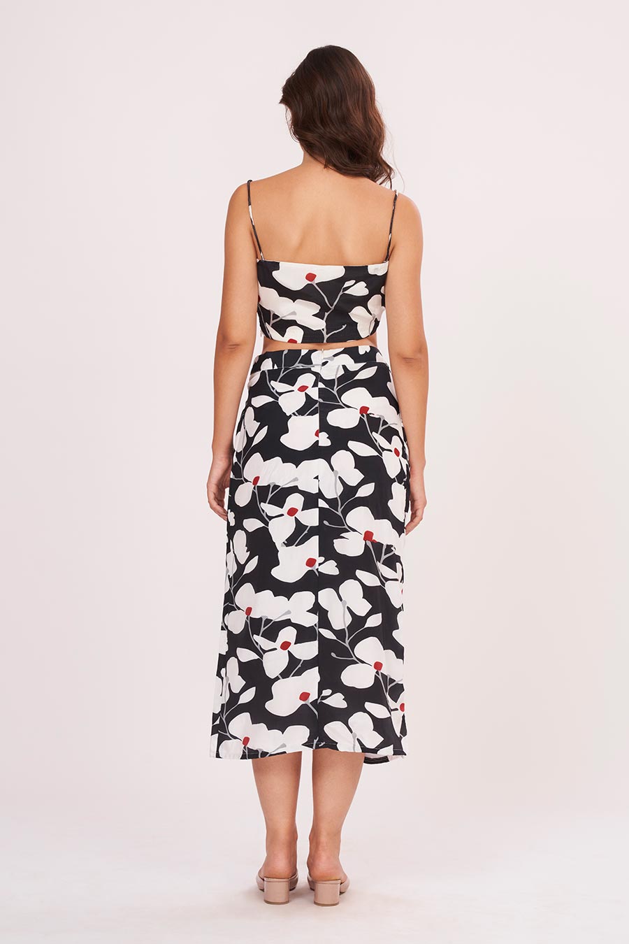 Black Printed Strappy Top & Skirt Set