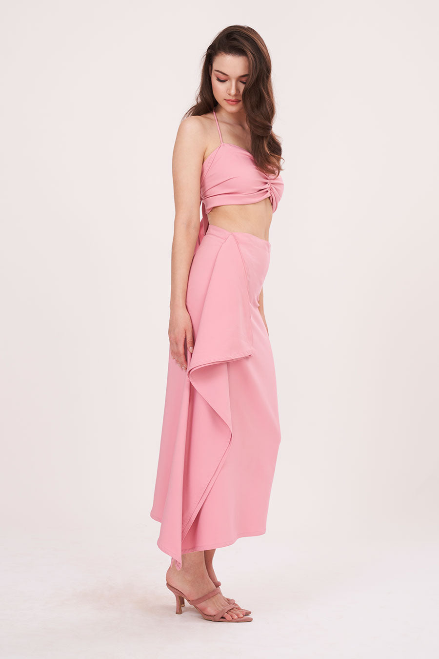 Pink Halter Neck Top & Skirt Co-Ord Set