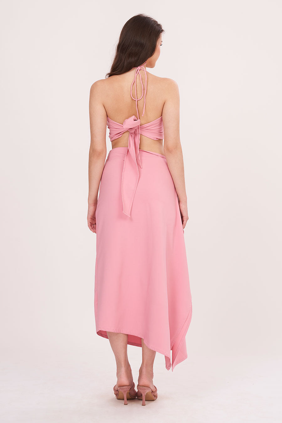 Pink Halter Neck Top & Skirt Co-Ord Set
